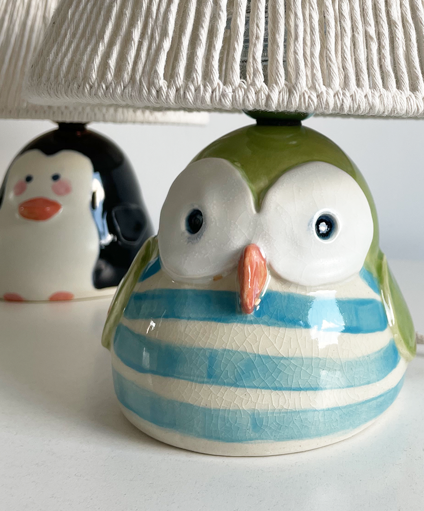 Lampa ceramiczna WESOŁA SÓWKA, wykonana ręcznie
